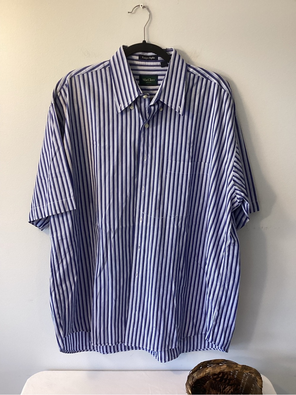 F.A. MacCluer Mens XL (Fits 2XL) Blue Stripe Short Sleeve Button Down Shirt
